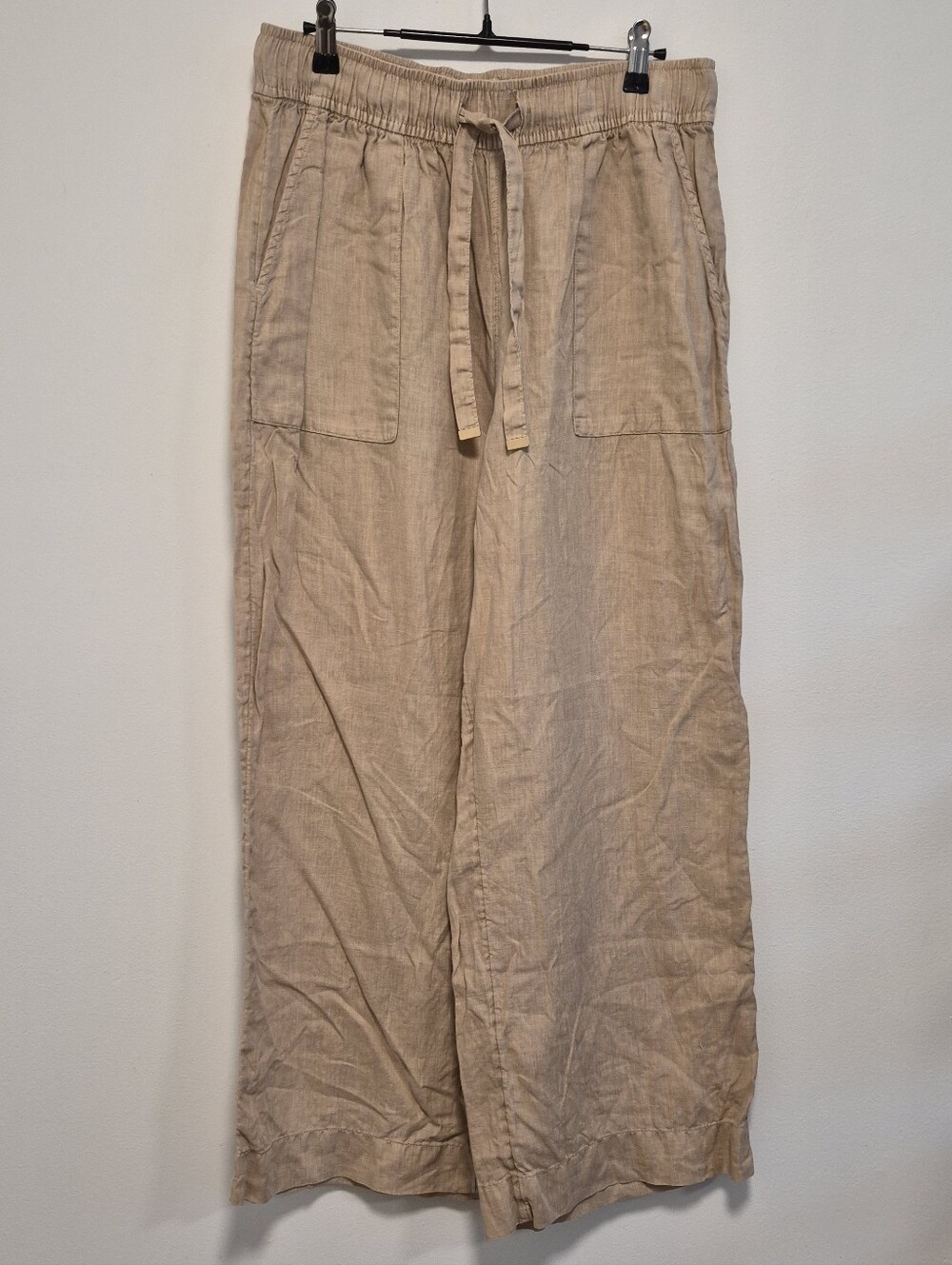 Joie 100% Linen Wide Leg Drawstring Pants Tan Beige Beachy Boho Coastal Size L - Picture 2 of 12